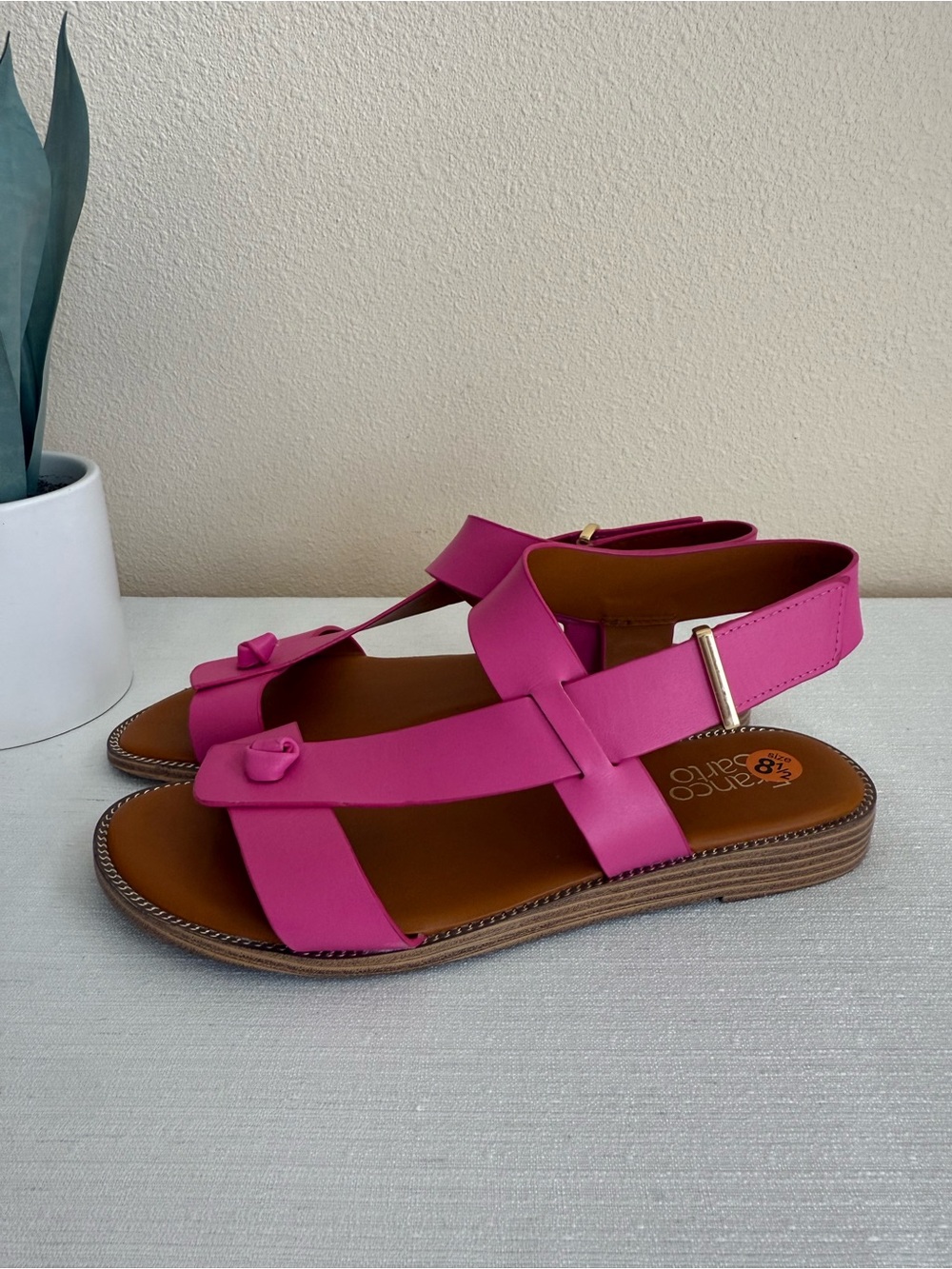 Franco Sarto Hot Pink Strap Leather Sandals - Picture 6 of 10